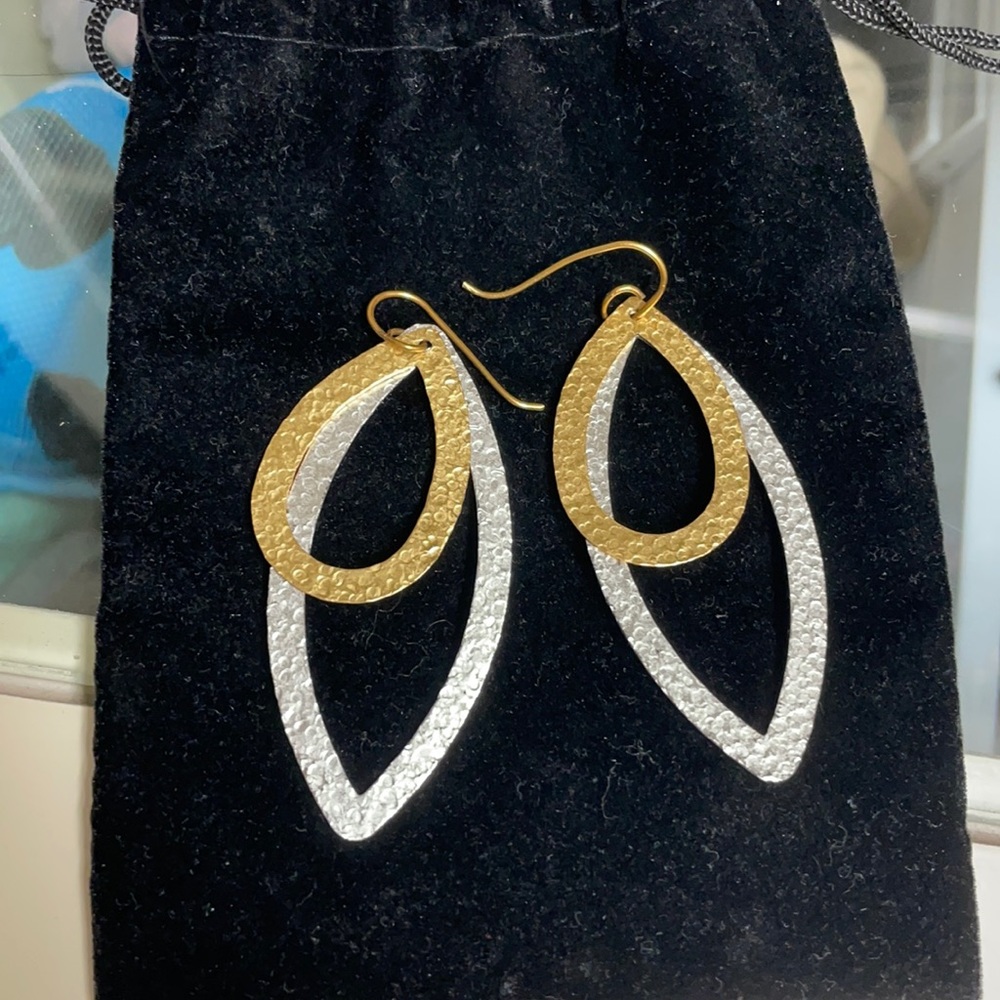 Hammered silver and gold earrings